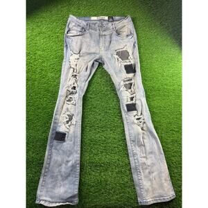 R3bel Mens Stacked Fit Distressed Light Wash Stretch Jeans 36x38 Bootcut Y2K Mid